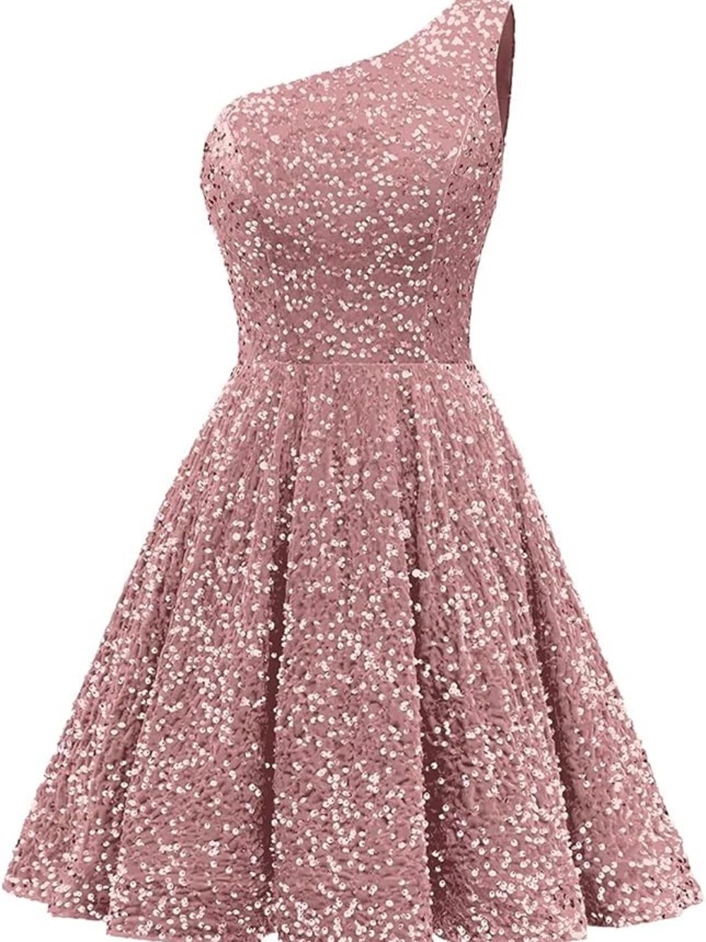 One-Shoulder Dusty Rose Sequin Mini Dress